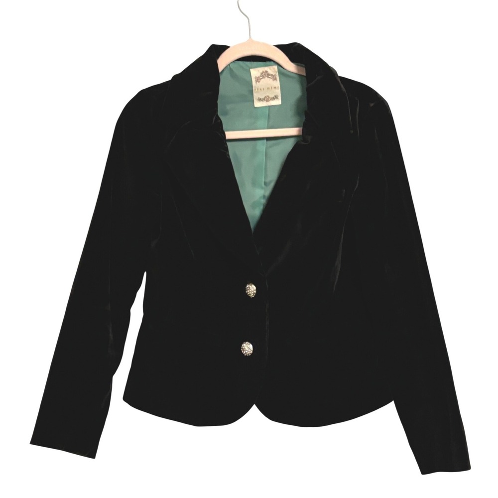 Vintage 90s Vous Mémé Black‎ Velvet Cropped Blazer – Rhinestone Buttons